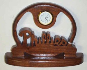 Phillies Baseball Clock in Mahagany (exotic wood)