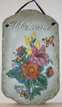 Flowers and Butterfly Welcome Plaque