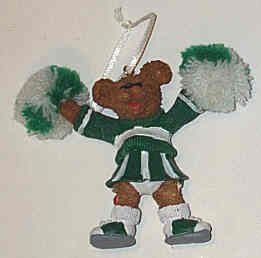 Resin Bear Cheerleader Ornament in Green - Click Image to Close