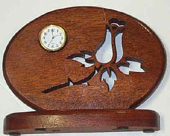 Hand scrolled Rose Clock Mahogany (exotic wood) - Click Image to Close