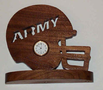 Handscrolled Army Football helmet with clock/black walnut - Click Image to Close