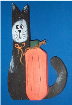 Black cat with pumpkin - Click Image to Close